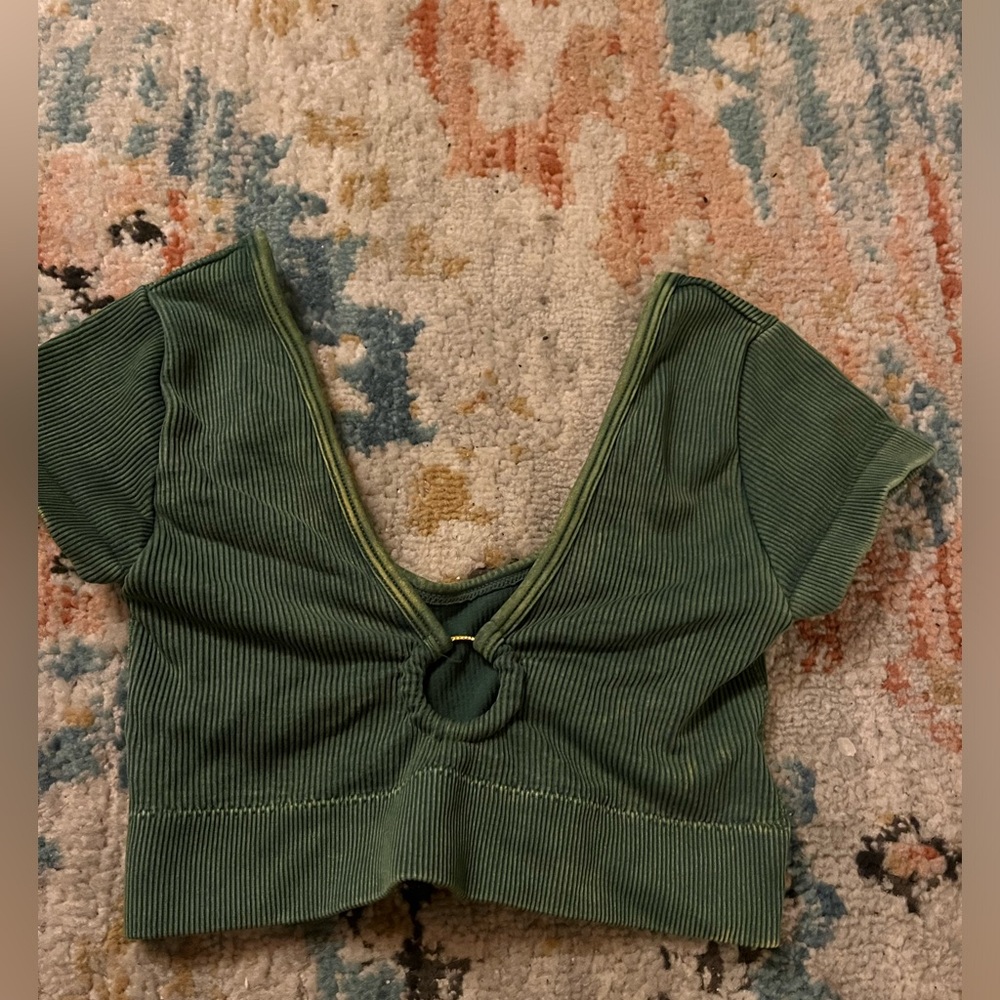 Green Aerie top and gold hoop detail